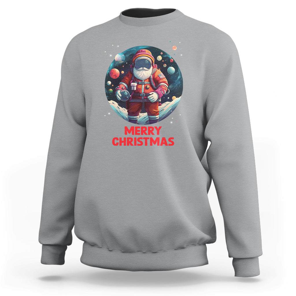 Christmas Sweatshirt Santa Astronaut Xmas Space Colorful Planet - Wonder Print Shop