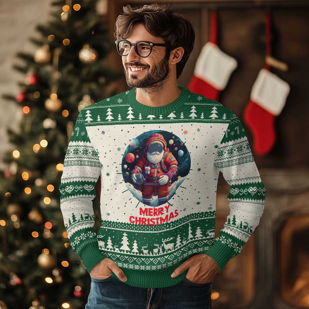Santa Astronaut Xmas Space Colorful Planet Ugly Christmas Sweater - Wonder Print Shop