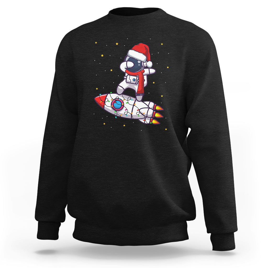 Christmas Sweatshirt Santa Astronaut Dabbing Space Rocket Xmas Light - Wonder Print Shop