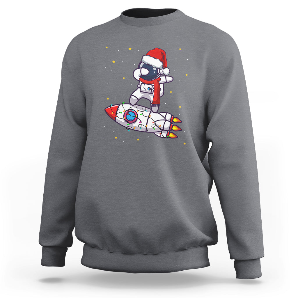 Christmas Sweatshirt Santa Astronaut Dabbing Space Rocket Xmas Light - Wonder Print Shop