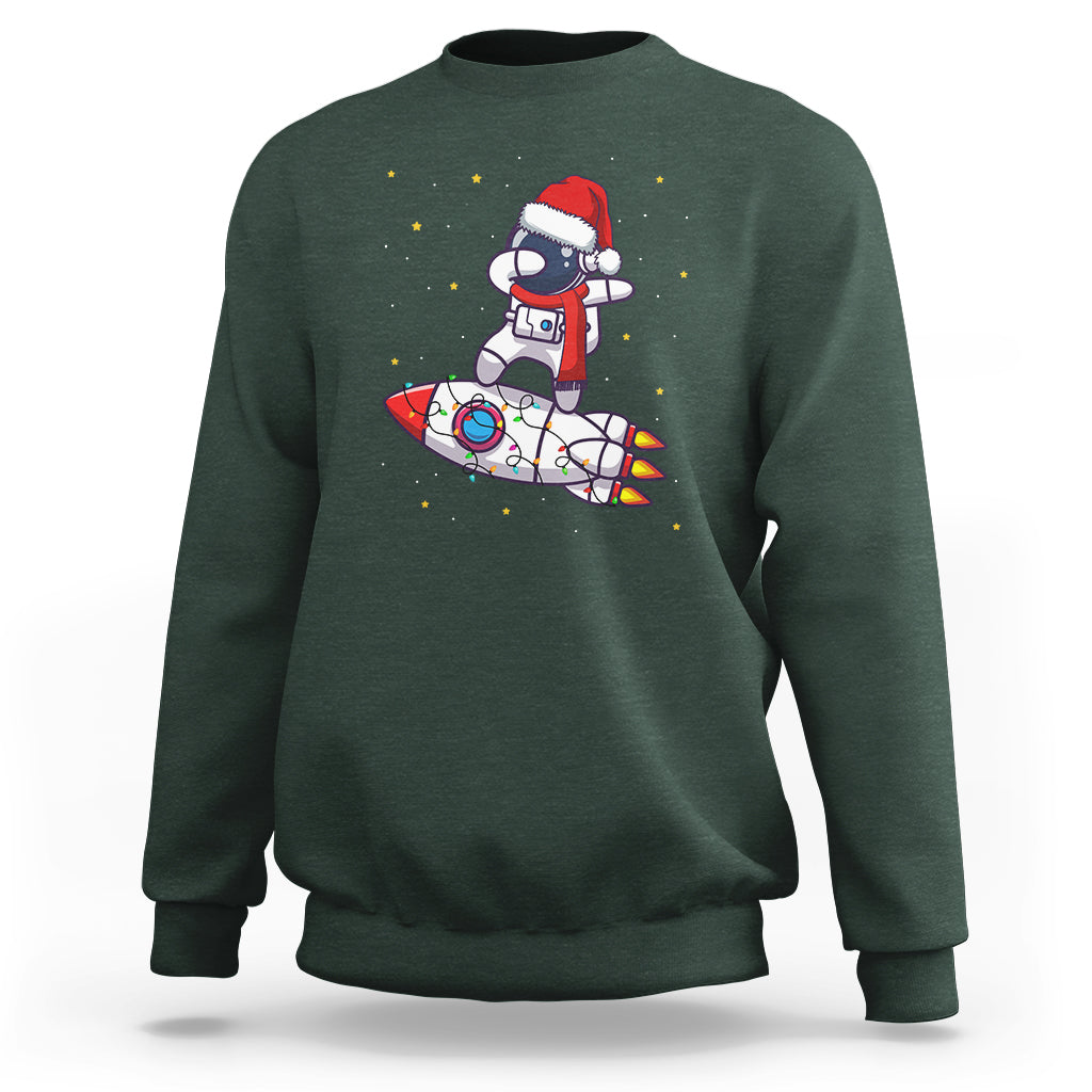 Christmas Sweatshirt Santa Astronaut Dabbing Space Rocket Xmas Light - Wonder Print Shop