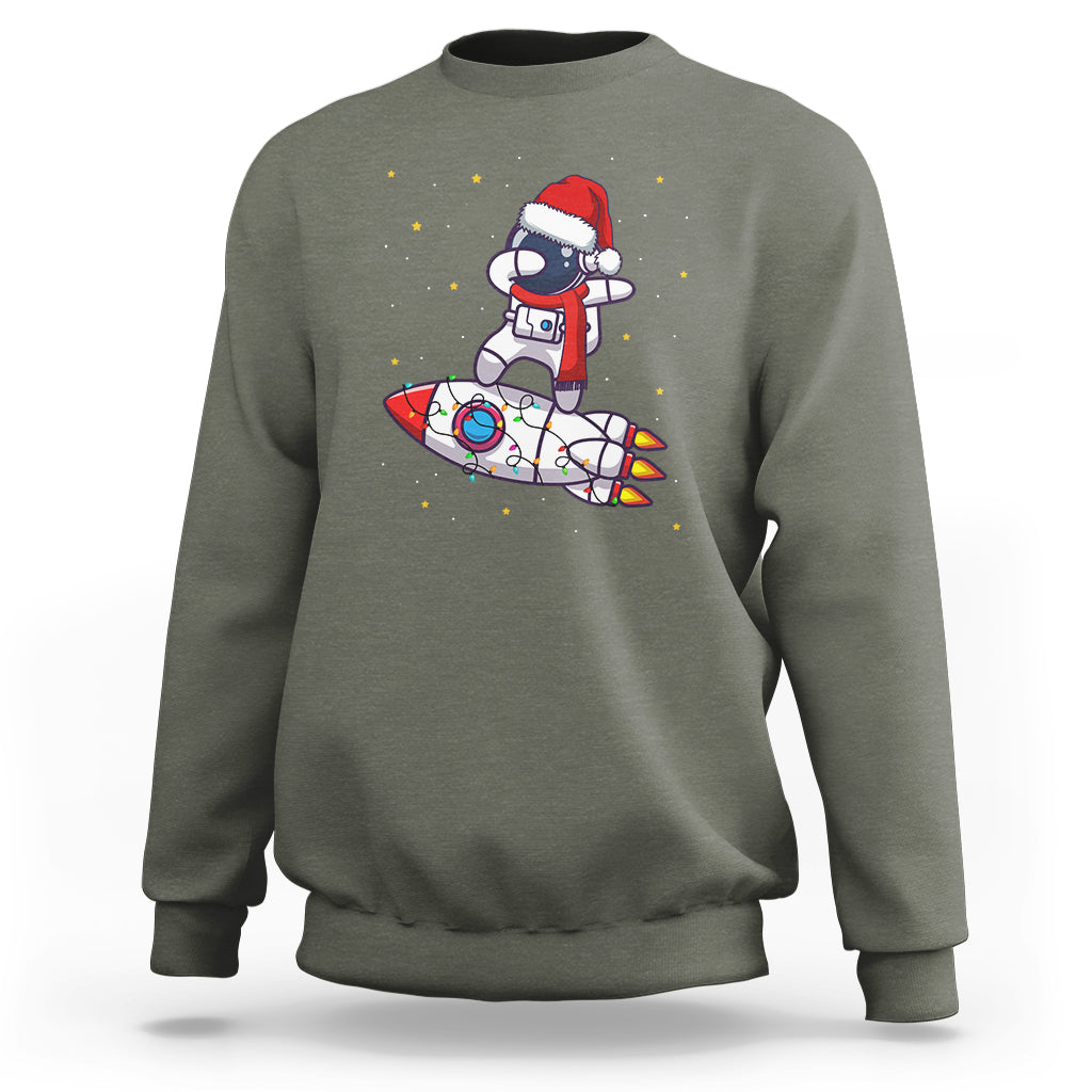 Christmas Sweatshirt Santa Astronaut Dabbing Space Rocket Xmas Light - Wonder Print Shop
