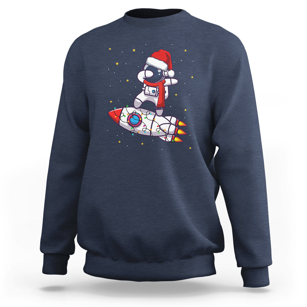Christmas Sweatshirt Santa Astronaut Dabbing Space Rocket Xmas Light - Wonder Print Shop