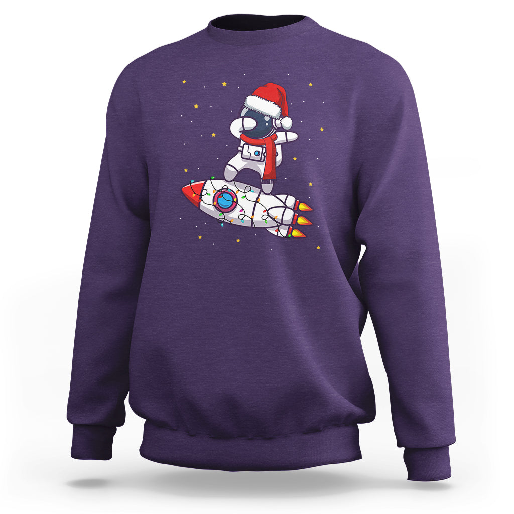 Christmas Sweatshirt Santa Astronaut Dabbing Space Rocket Xmas Light - Wonder Print Shop
