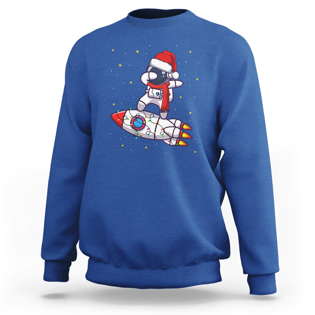 Christmas Sweatshirt Santa Astronaut Dabbing Space Rocket Xmas Light - Wonder Print Shop