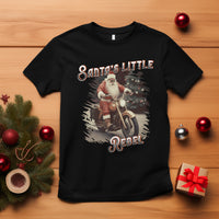 Christmas T Shirt Santa's Little Rebel Rinding Motorcycle Vintage Xmas - Wonder Print Shop