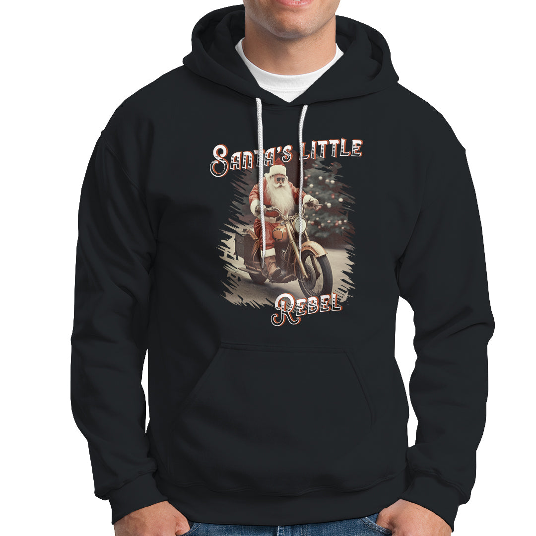 Christmas Hoodie Santa's Little Rebel Rinding Motorcycle Vintage Xmas - Wonder Print Shop