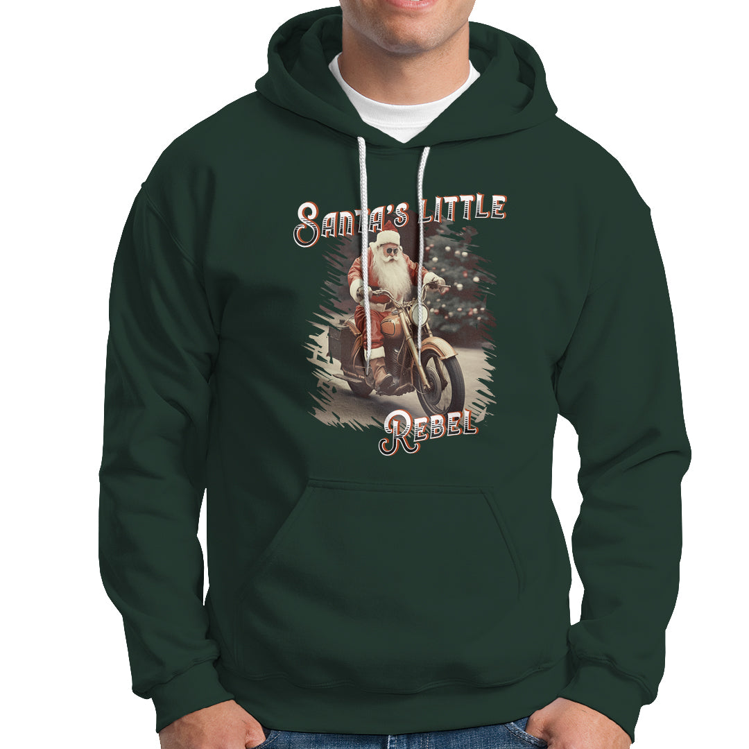 Christmas Hoodie Santa's Little Rebel Rinding Motorcycle Vintage Xmas - Wonder Print Shop