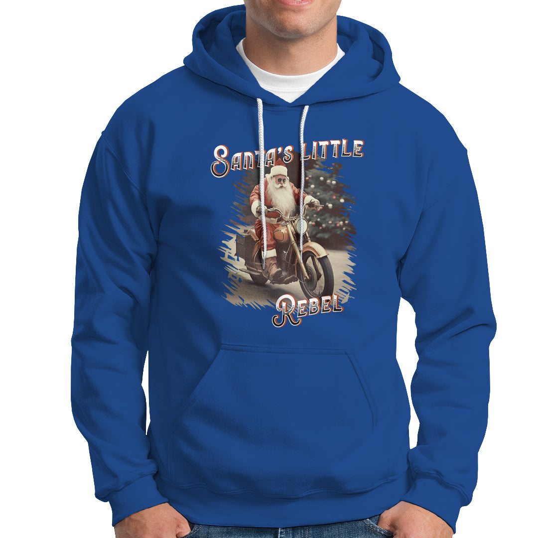 Christmas Hoodie Santa's Little Rebel Rinding Motorcycle Vintage Xmas - Wonder Print Shop