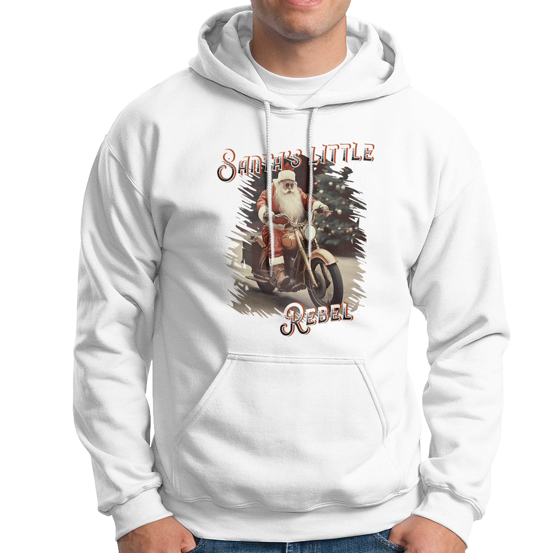 Christmas Hoodie Santa's Little Rebel Rinding Motorcycle Vintage Xmas - Wonder Print Shop