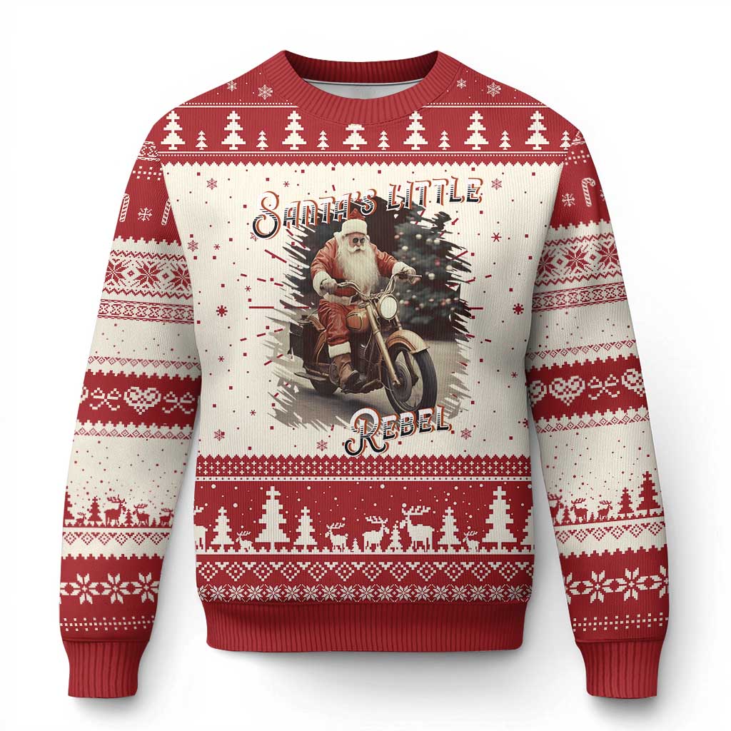 Vintage Xmas Santa Riding Motorcycle Ugly Christmas Sweater Santa's Little Rebel Rider Vintage - Wonder Print Shop