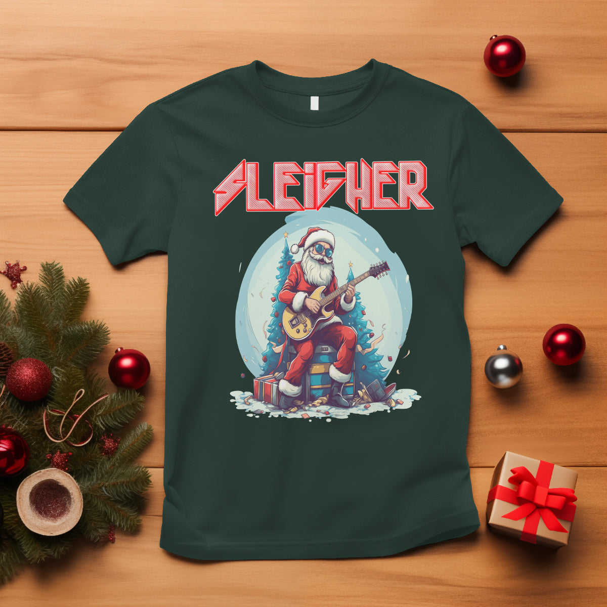 Sleigher Hail Santa Heavy Metal Christmas Rock T Shirt - Wonder Print Shop