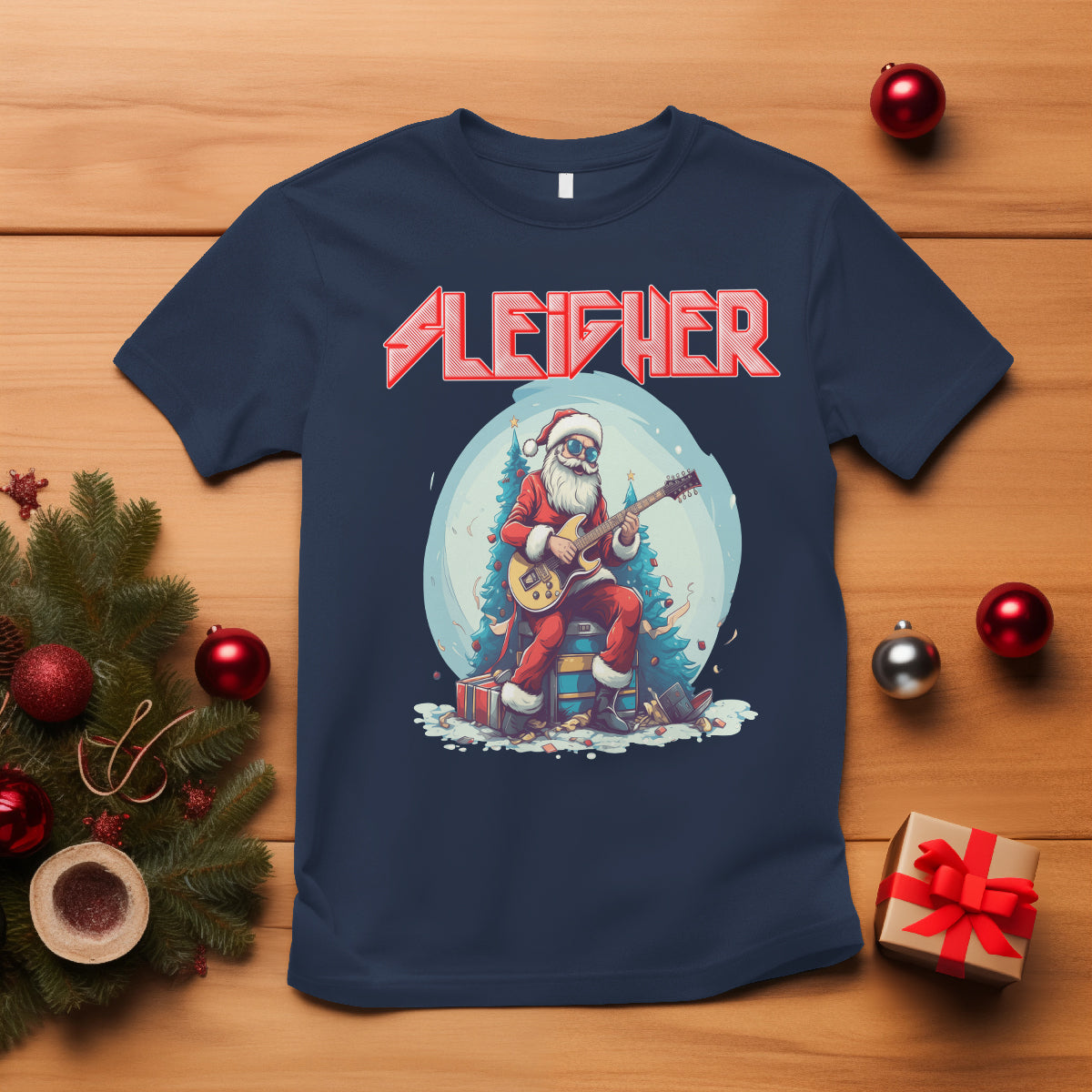 Sleigher Hail Santa Heavy Metal Christmas Rock T Shirt - Wonder Print Shop
