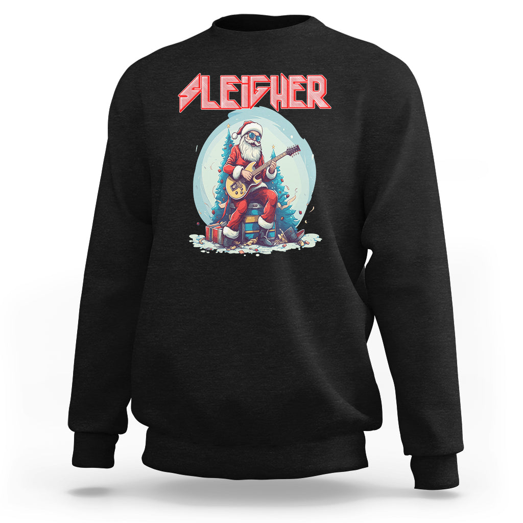 Sleigher Hail Santa Heavy Metal Christmas Rock Sweatshirt - Wonder Print Shop
