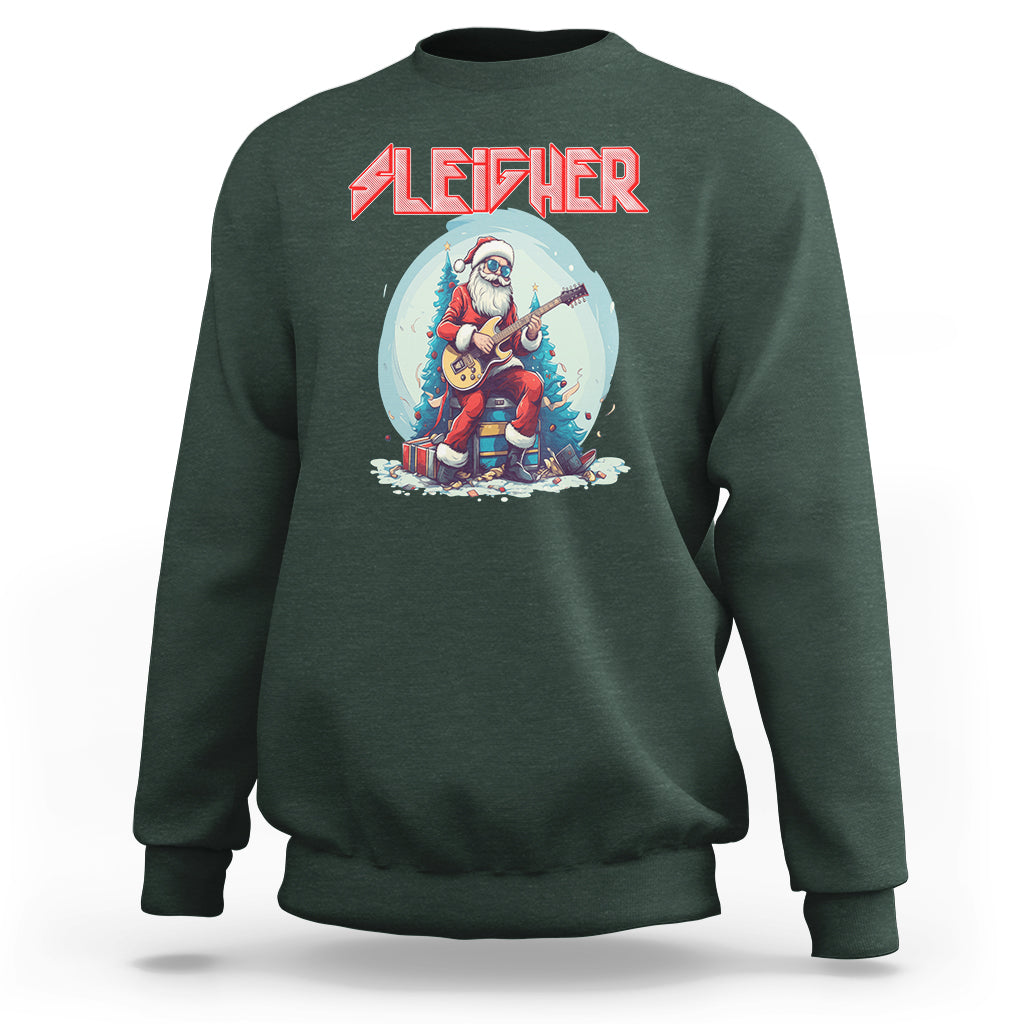 Sleigher Hail Santa Heavy Metal Christmas Rock Sweatshirt - Wonder Print Shop