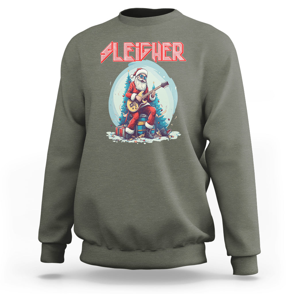 Sleigher Hail Santa Heavy Metal Christmas Rock Sweatshirt - Wonder Print Shop