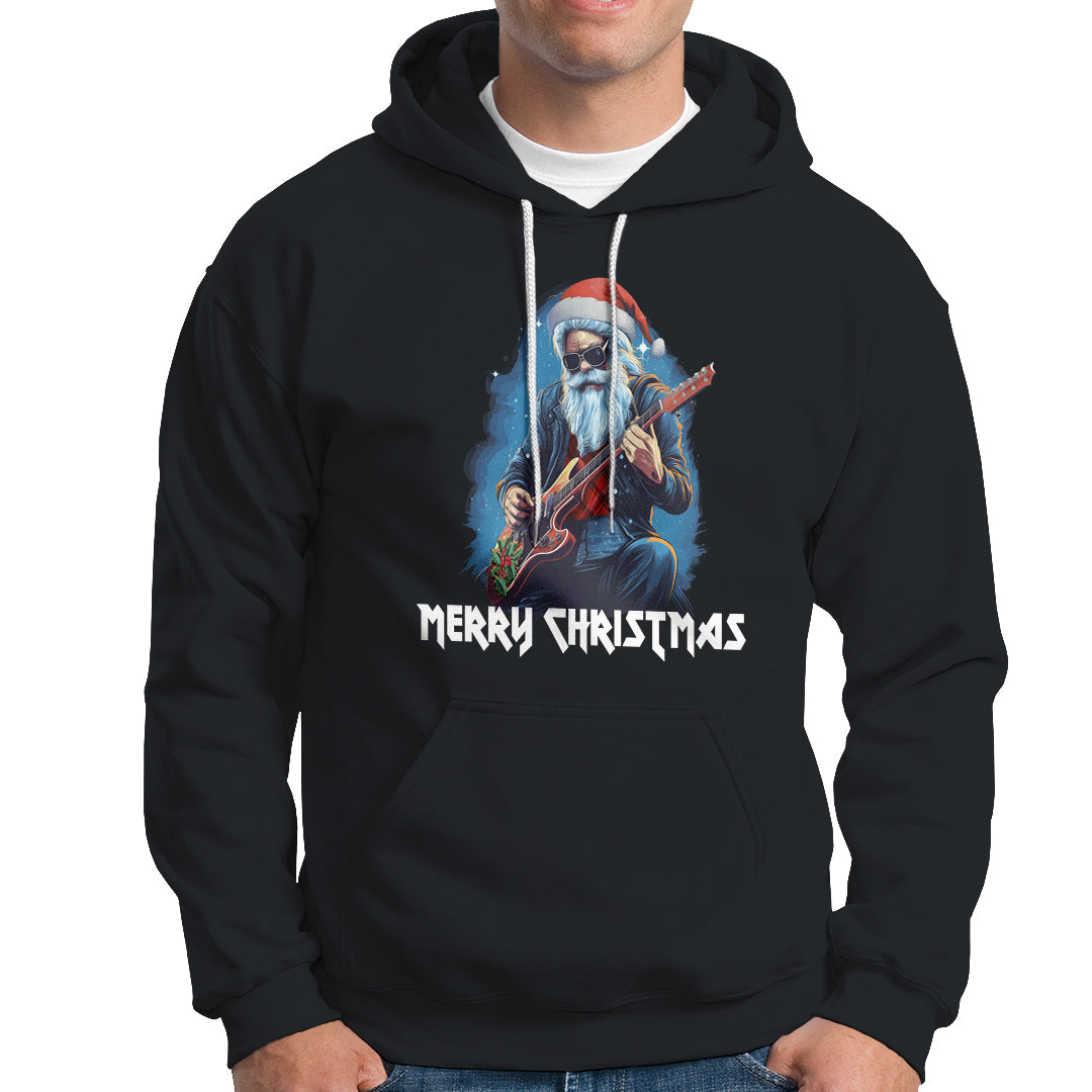 Christmas Hoodie Sleigher Hail Santa Rock Electric Guitar Cool Xmas - Wonder Print Shop