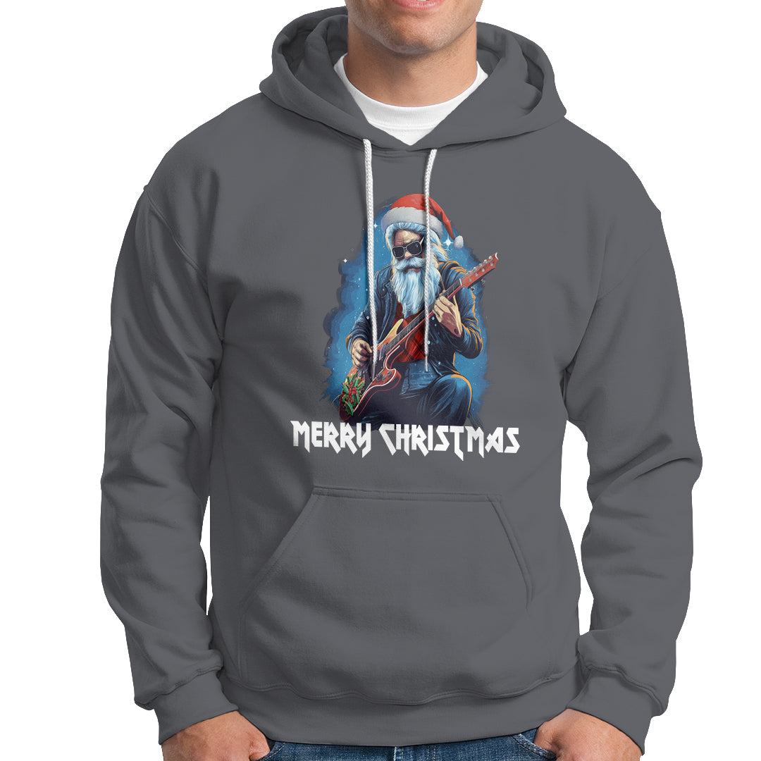 Christmas Hoodie Sleigher Hail Santa Rock Electric Guitar Cool Xmas - Wonder Print Shop