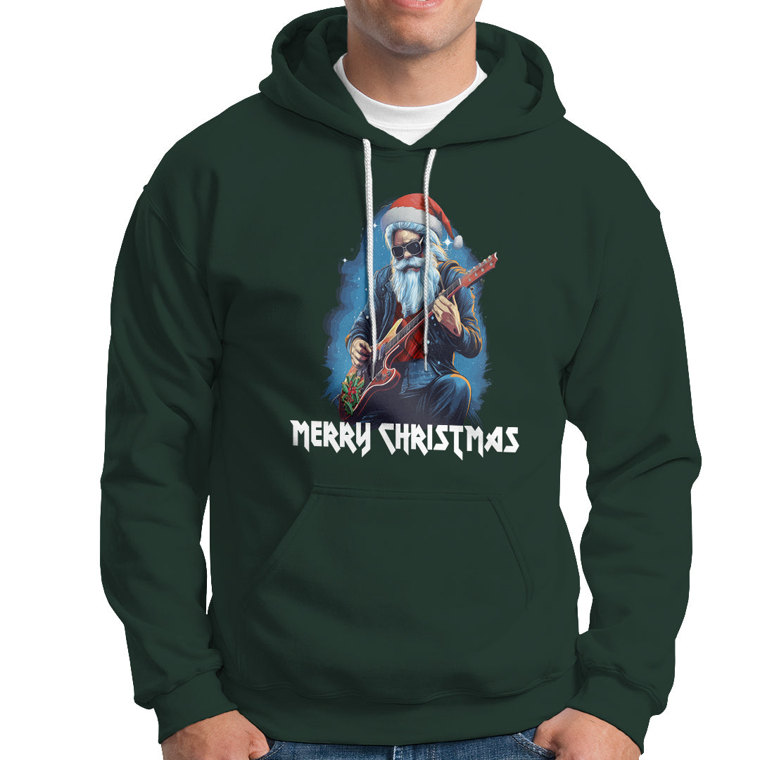 Christmas Hoodie Sleigher Hail Santa Rock Electric Guitar Cool Xmas - Wonder Print Shop