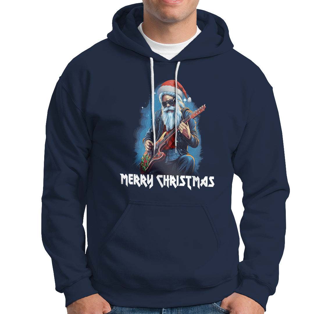 Christmas Hoodie Sleigher Hail Santa Rock Electric Guitar Cool Xmas - Wonder Print Shop