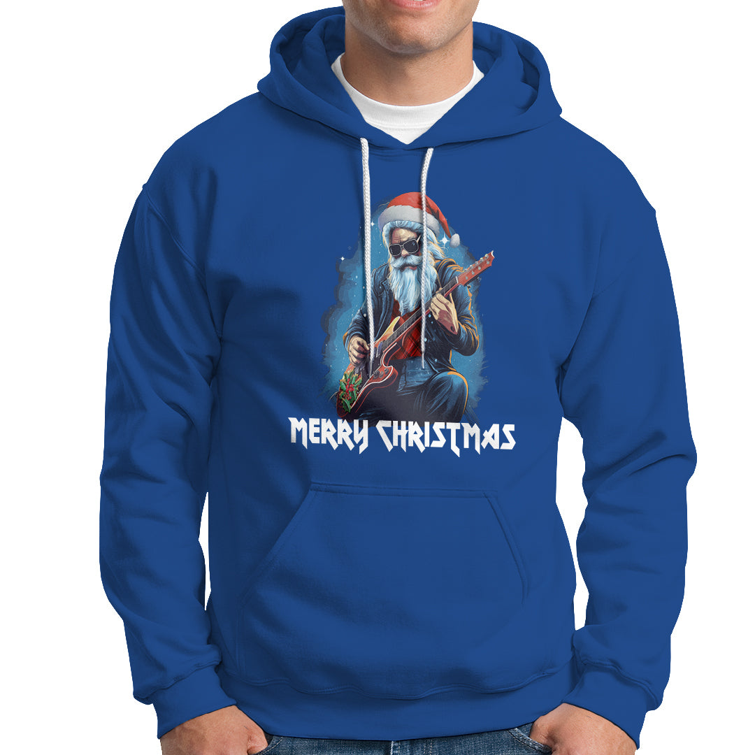 Christmas Hoodie Sleigher Hail Santa Rock Electric Guitar Cool Xmas - Wonder Print Shop