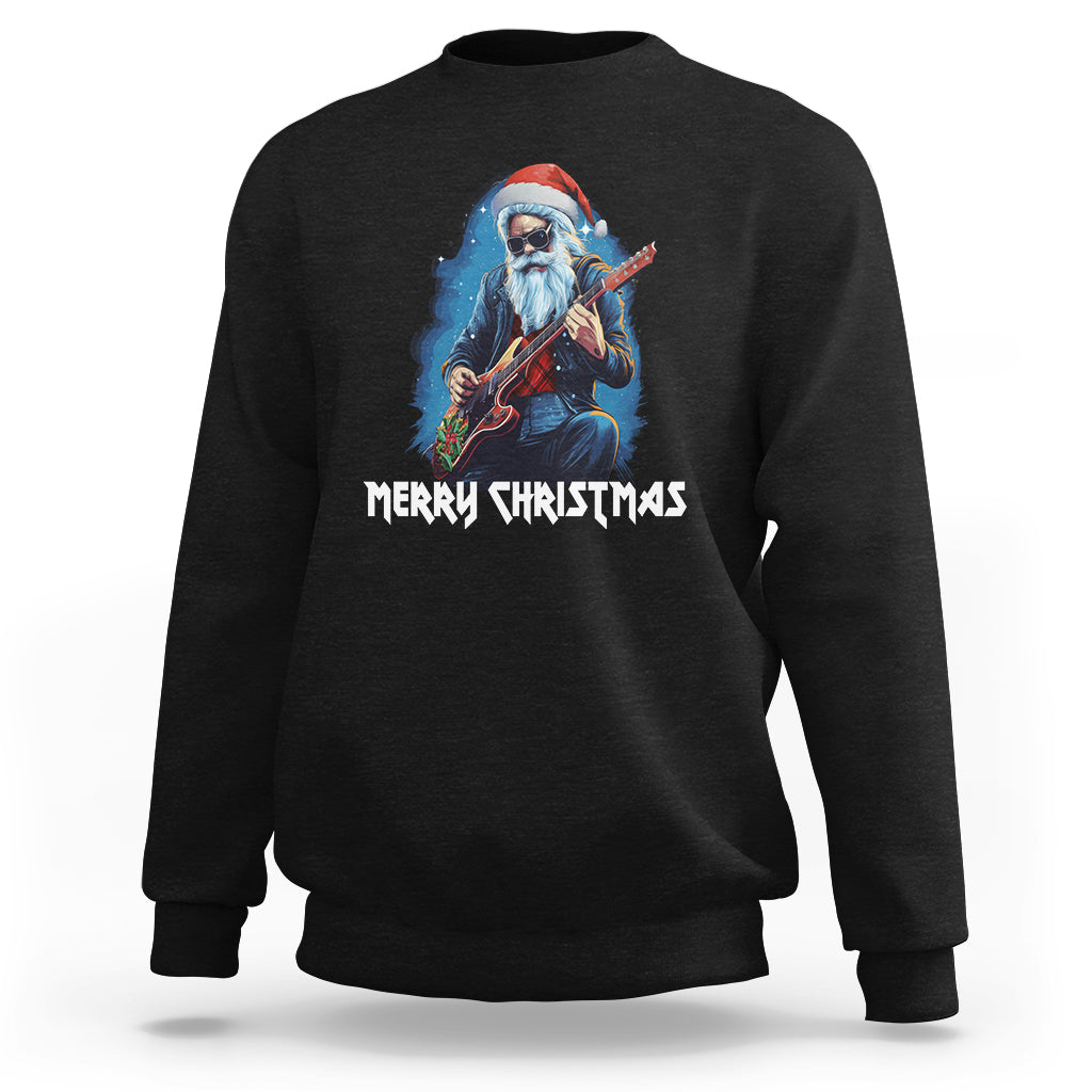 Christmas Sweatshirt Sleigher Hail Santa Rock Electric Guitar Cool Xmas - Wonder Print Shop