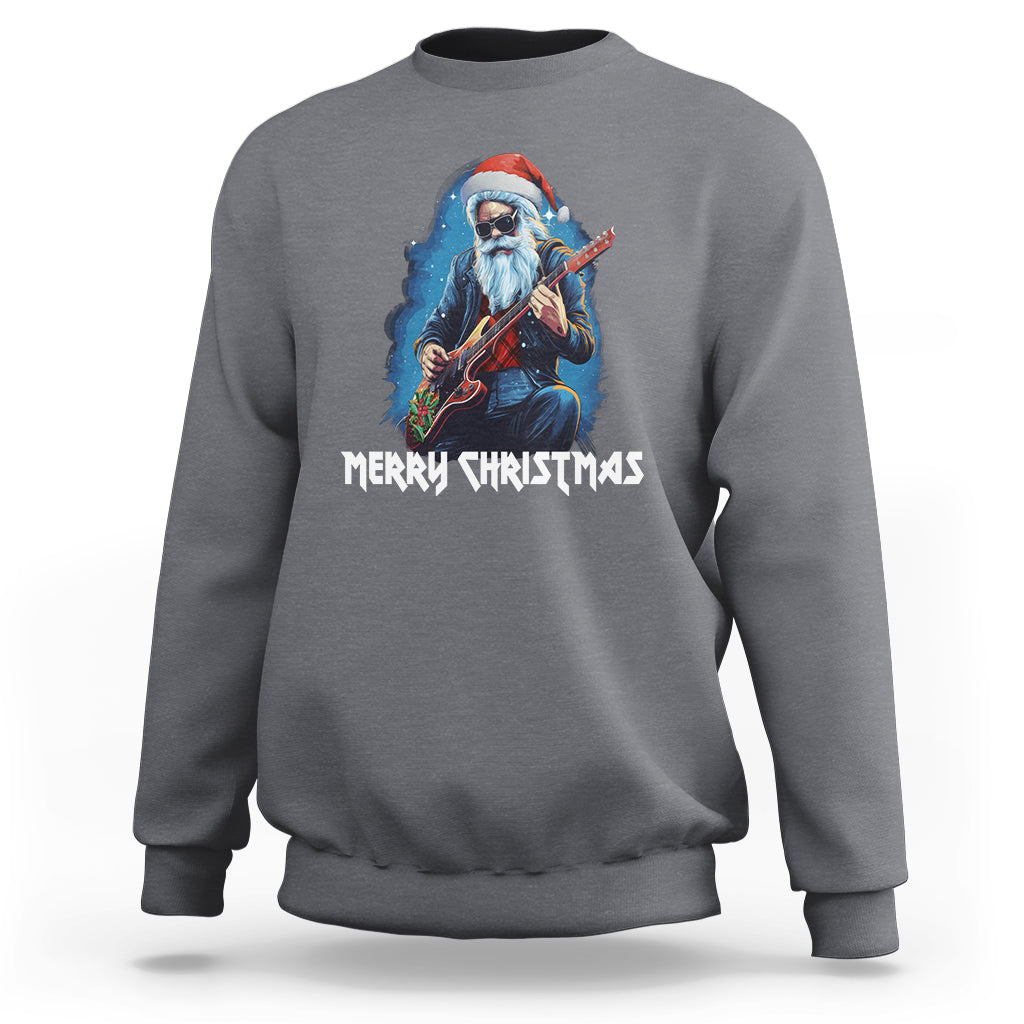 Christmas Sweatshirt Sleigher Hail Santa Rock Electric Guitar Cool Xmas - Wonder Print Shop