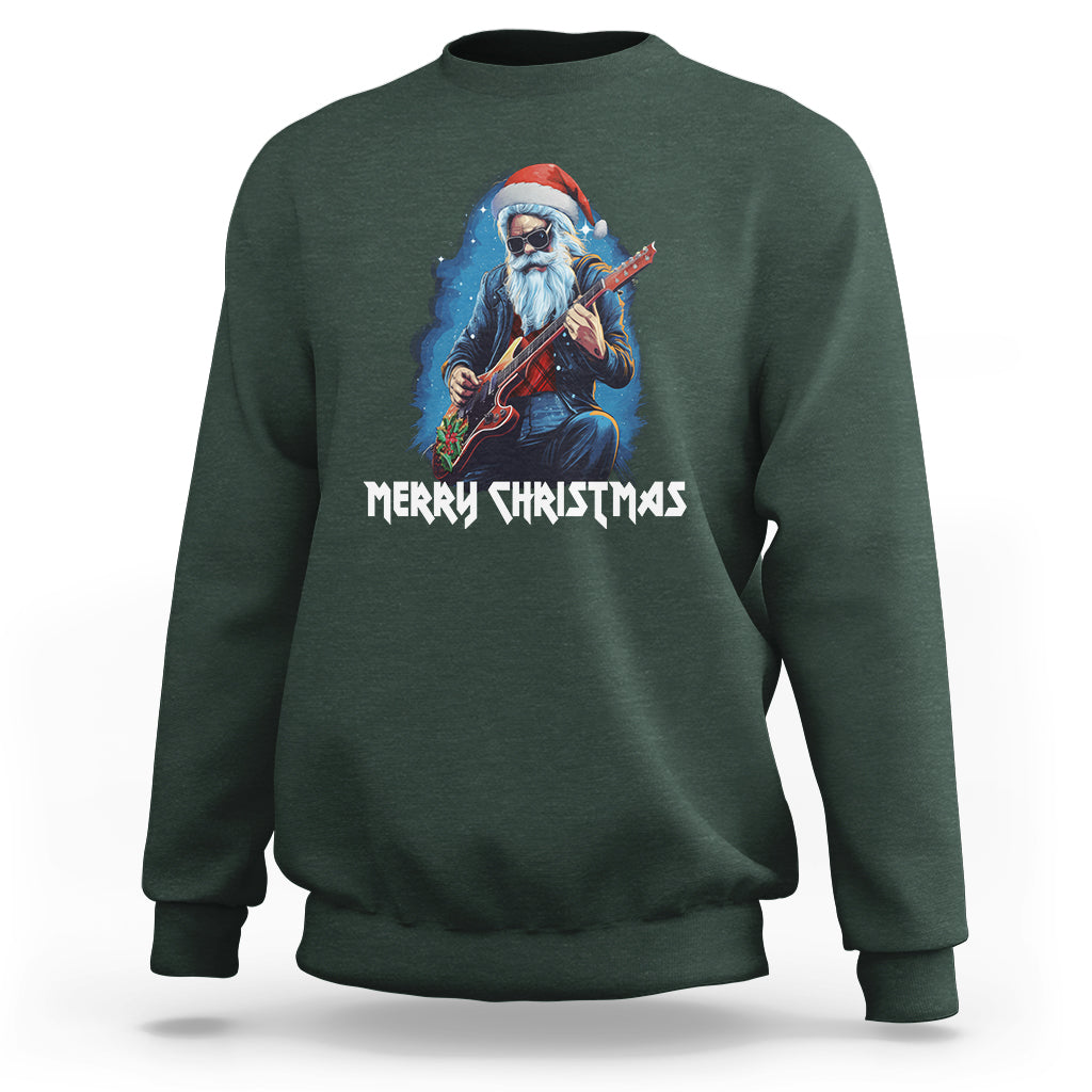 Christmas Sweatshirt Sleigher Hail Santa Rock Electric Guitar Cool Xmas - Wonder Print Shop