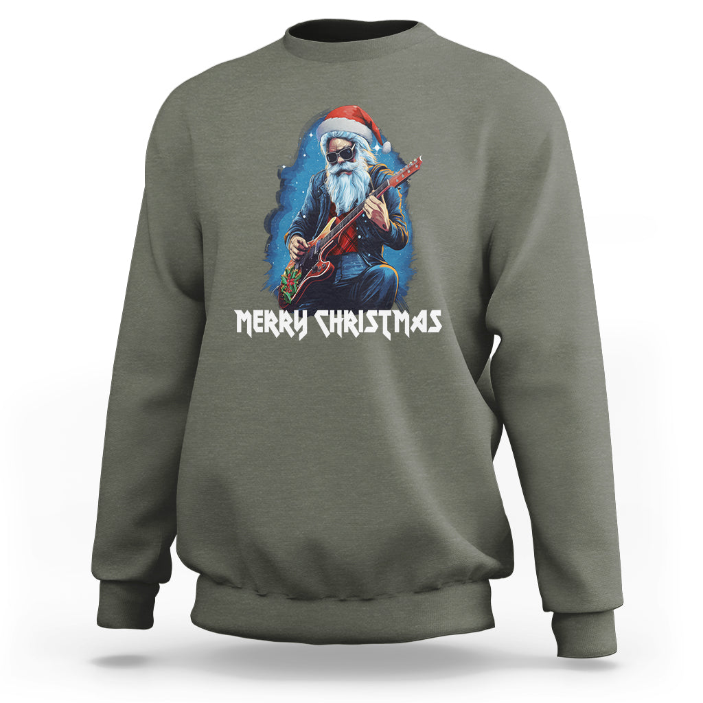 Christmas Sweatshirt Sleigher Hail Santa Rock Electric Guitar Cool Xmas - Wonder Print Shop