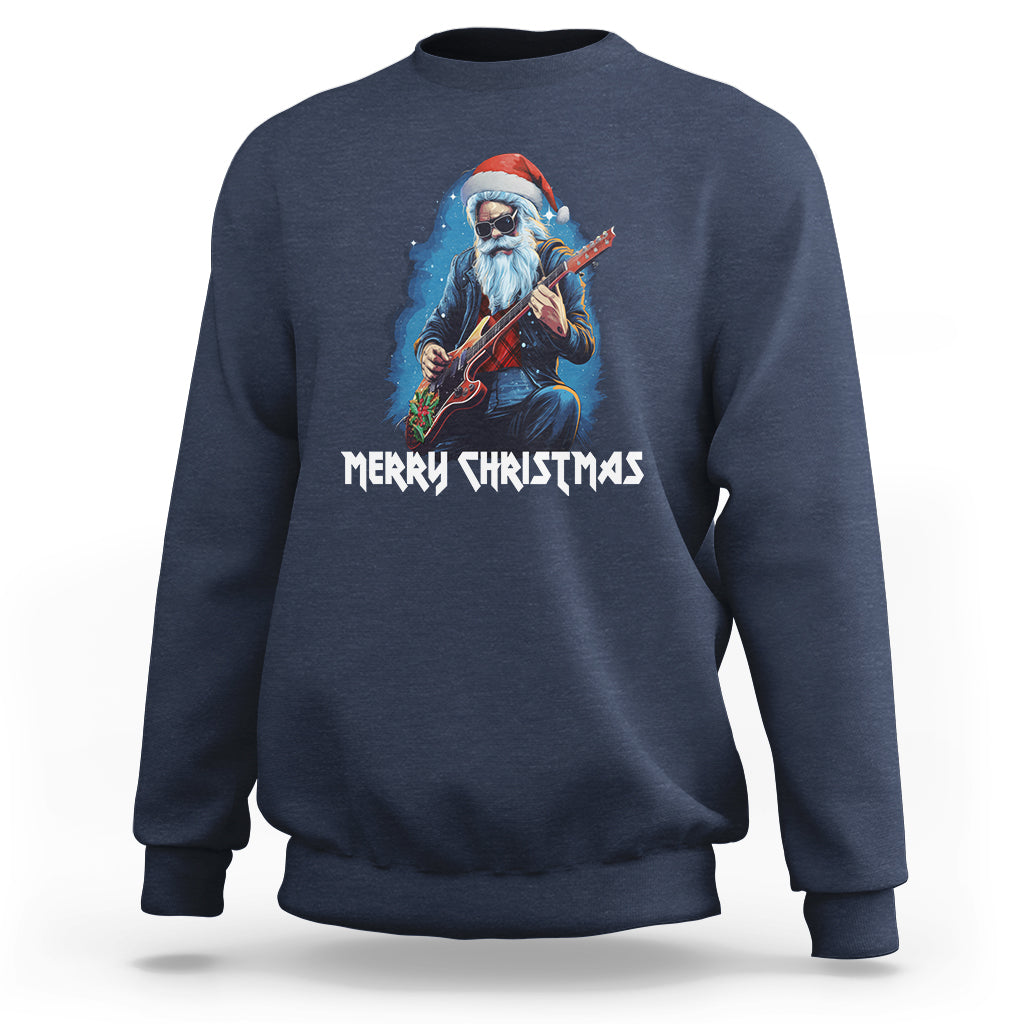 Christmas Sweatshirt Sleigher Hail Santa Rock Electric Guitar Cool Xmas - Wonder Print Shop