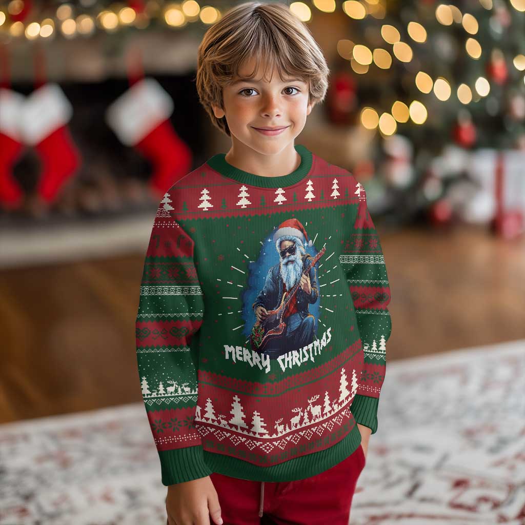 Xmas Rock Lover Ugly Christmas Sweater Sleigher Hail Santa Electric Guitar - Wonder Print Shop
