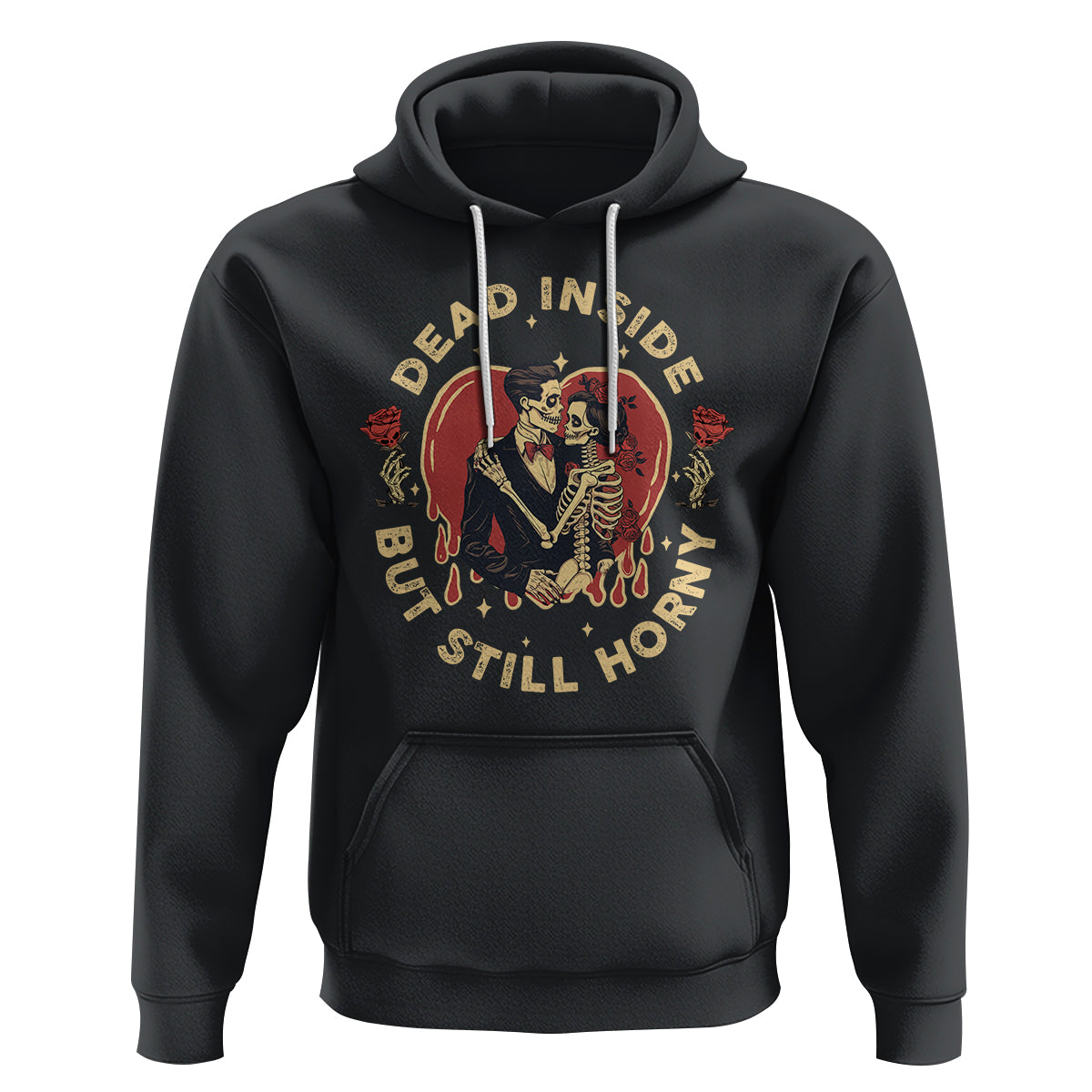 Dead Inside But Still Horny Vintage Skeleton Couple Valentine's Day Hoodie - Wonder Print Shop