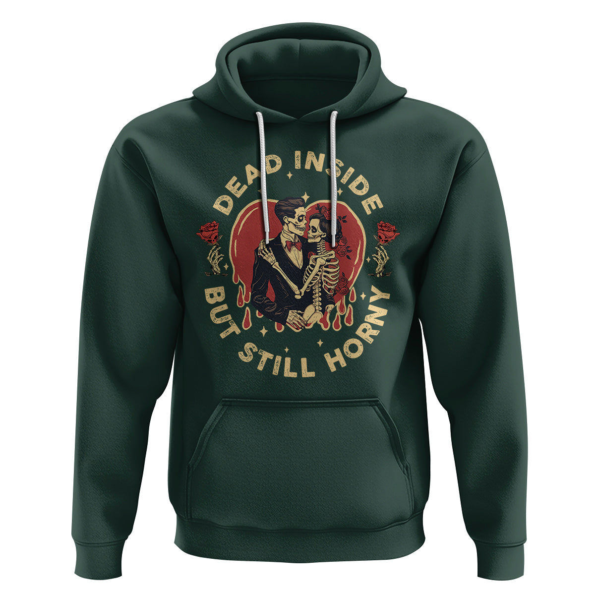 Dead Inside But Still Horny Vintage Skeleton Couple Valentine's Day Hoodie - Wonder Print Shop
