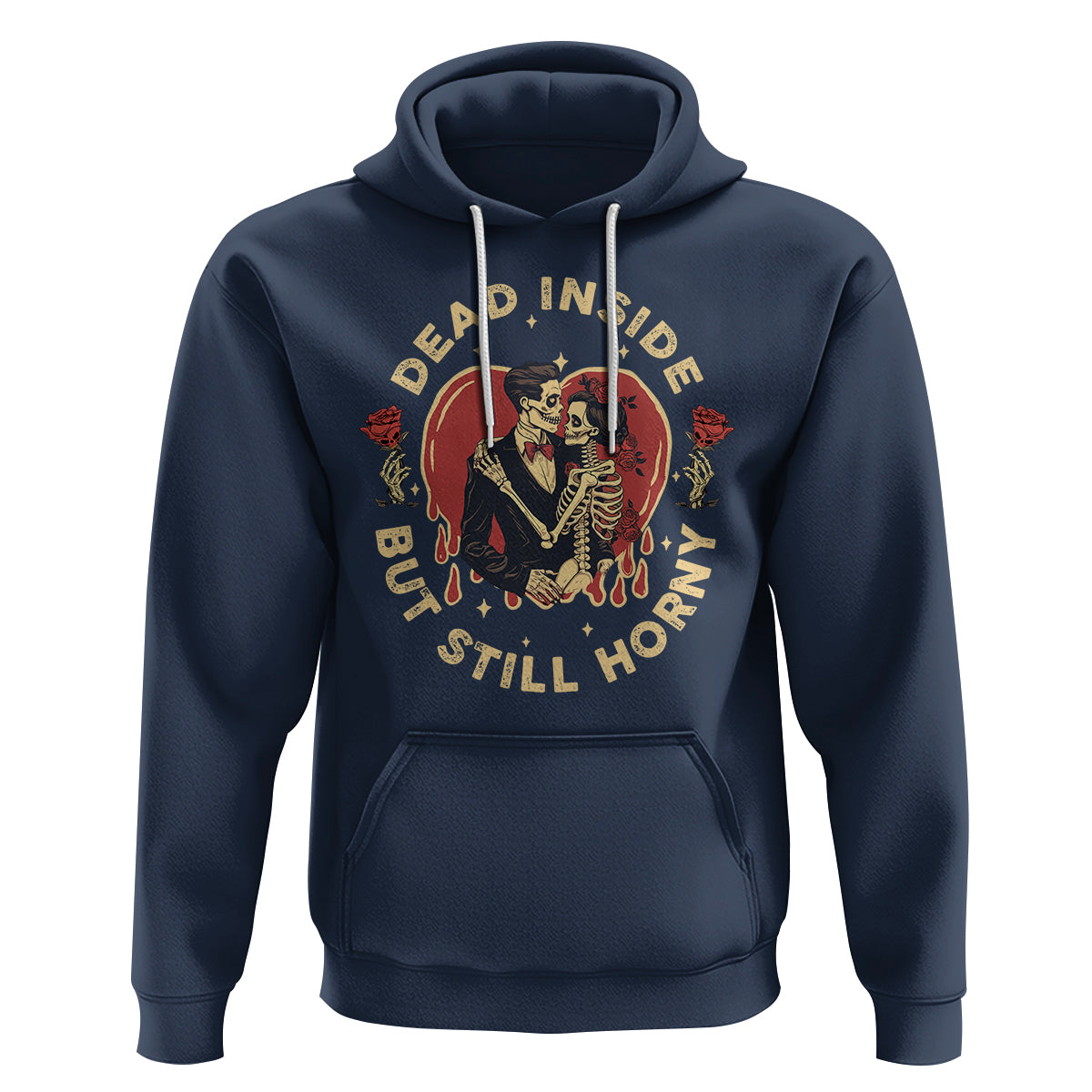Dead Inside But Still Horny Vintage Skeleton Couple Valentine's Day Hoodie - Wonder Print Shop