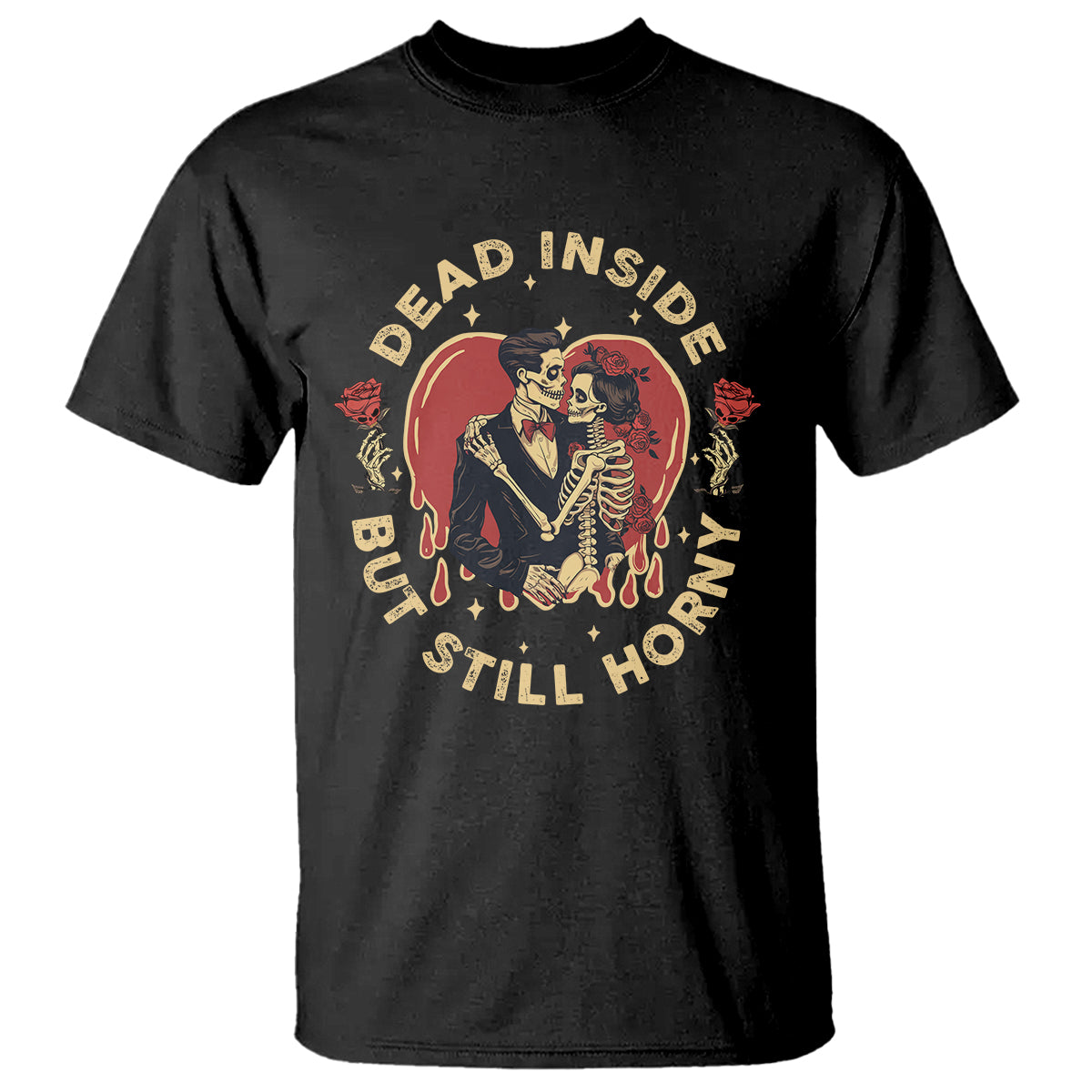 Dead Inside But Still Horny Vintage Skeleton Couple Valentine's Day T Shirt - Wonder Print Shop