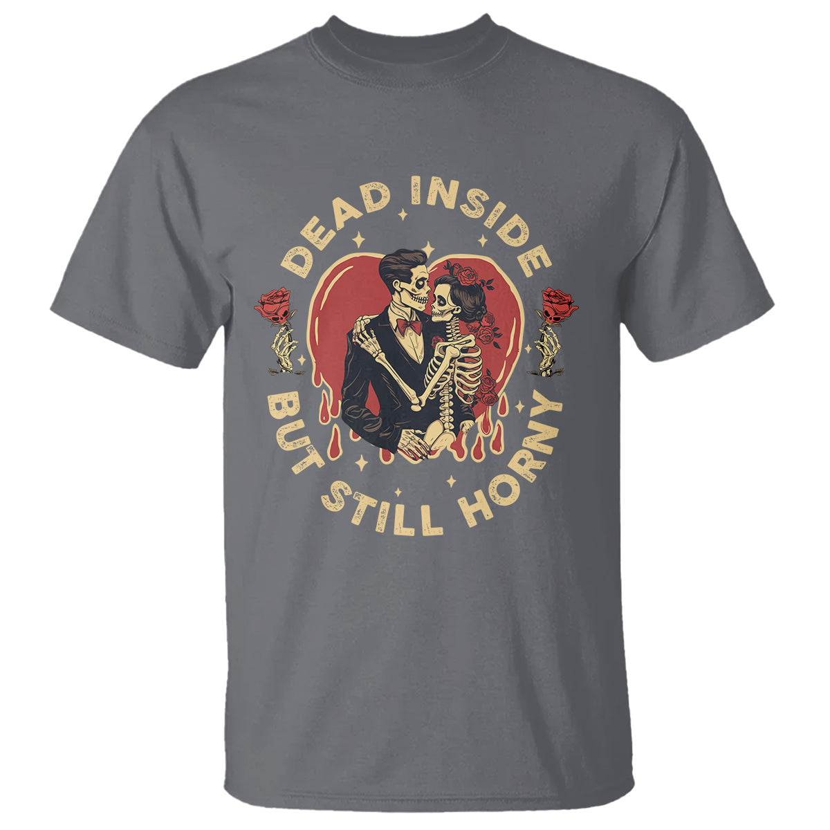Dead Inside But Still Horny Vintage Skeleton Couple Valentine's Day T Shirt - Wonder Print Shop