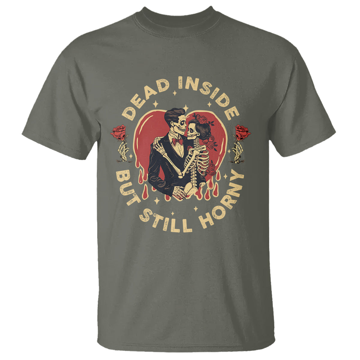 Dead Inside But Still Horny Vintage Skeleton Couple Valentine's Day T Shirt - Wonder Print Shop