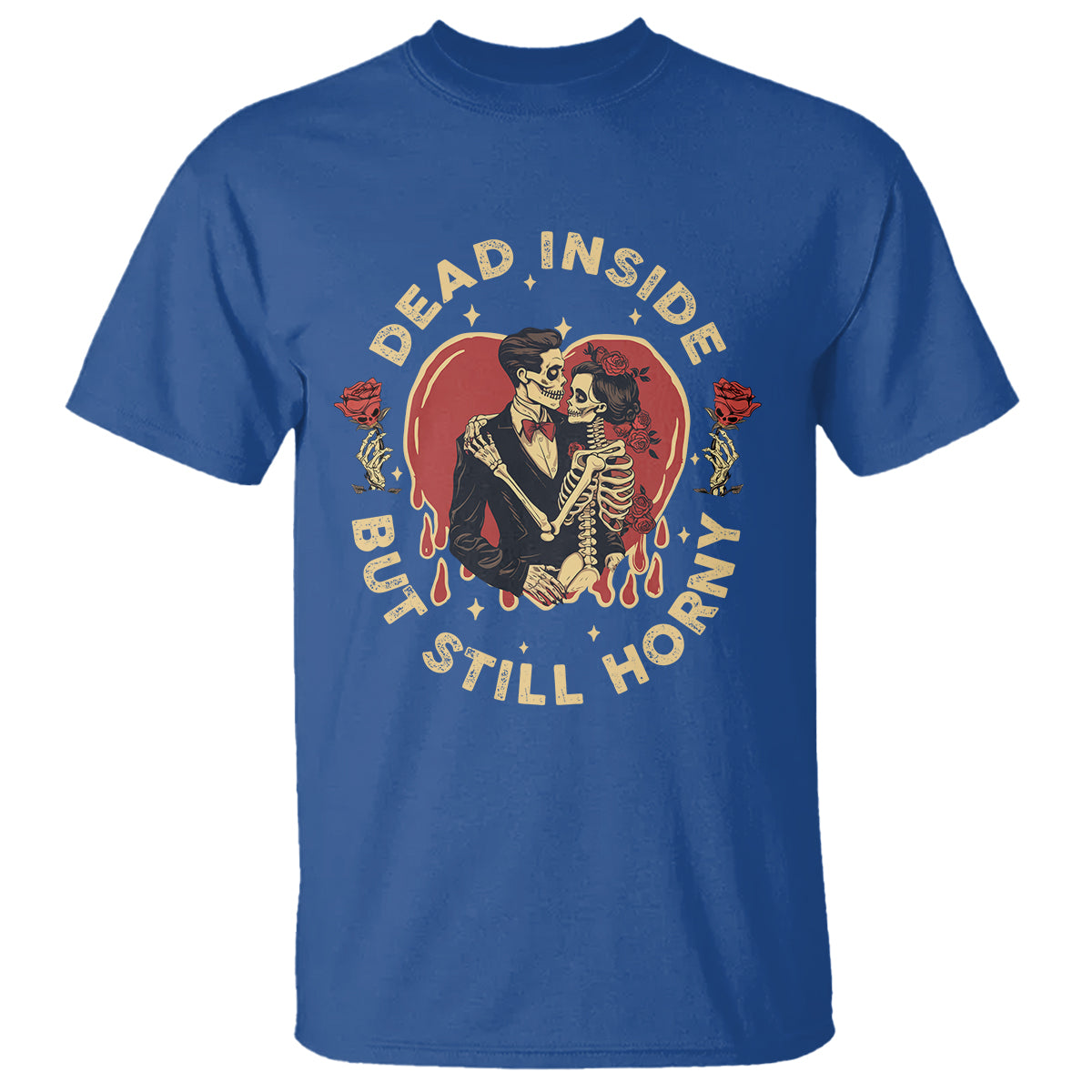 Dead Inside But Still Horny Vintage Skeleton Couple Valentine's Day T Shirt - Wonder Print Shop