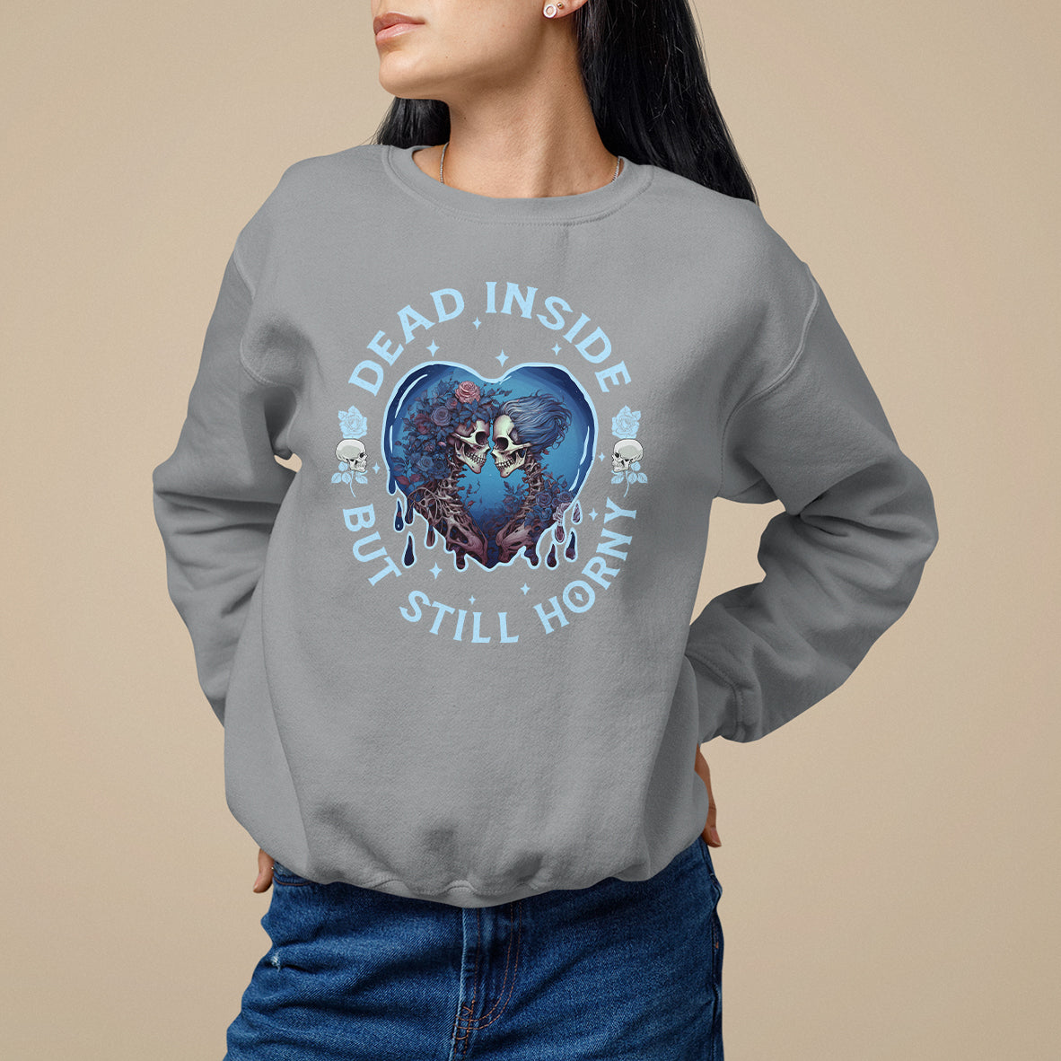 Lesbian Skeleton Couple Valentine's Day Sweatshirt Dead Inside But Still Horny - Wonder Print Shop