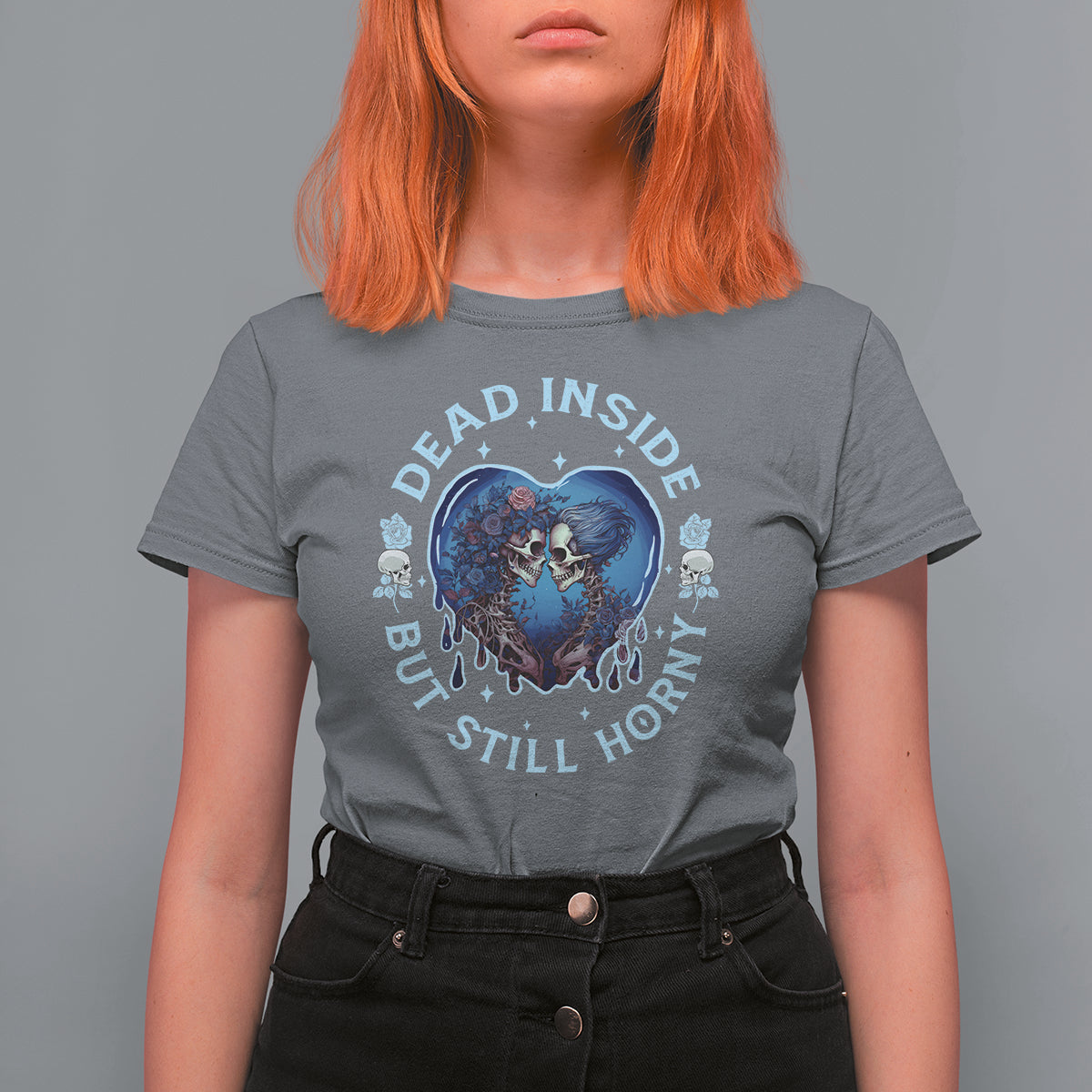 Lesbian Skeleton Couple Valentine's Day T Shirt For Women Dead Inside But Still Horny - Wonder Print Shop