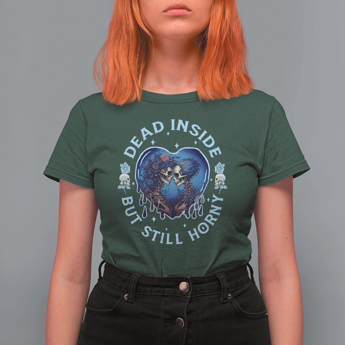 Lesbian Skeleton Couple Valentine's Day T Shirt For Women Dead Inside But Still Horny - Wonder Print Shop