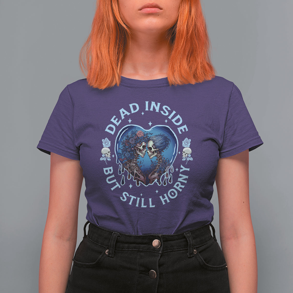 Lesbian Skeleton Couple Valentine's Day T Shirt For Women Dead Inside But Still Horny - Wonder Print Shop