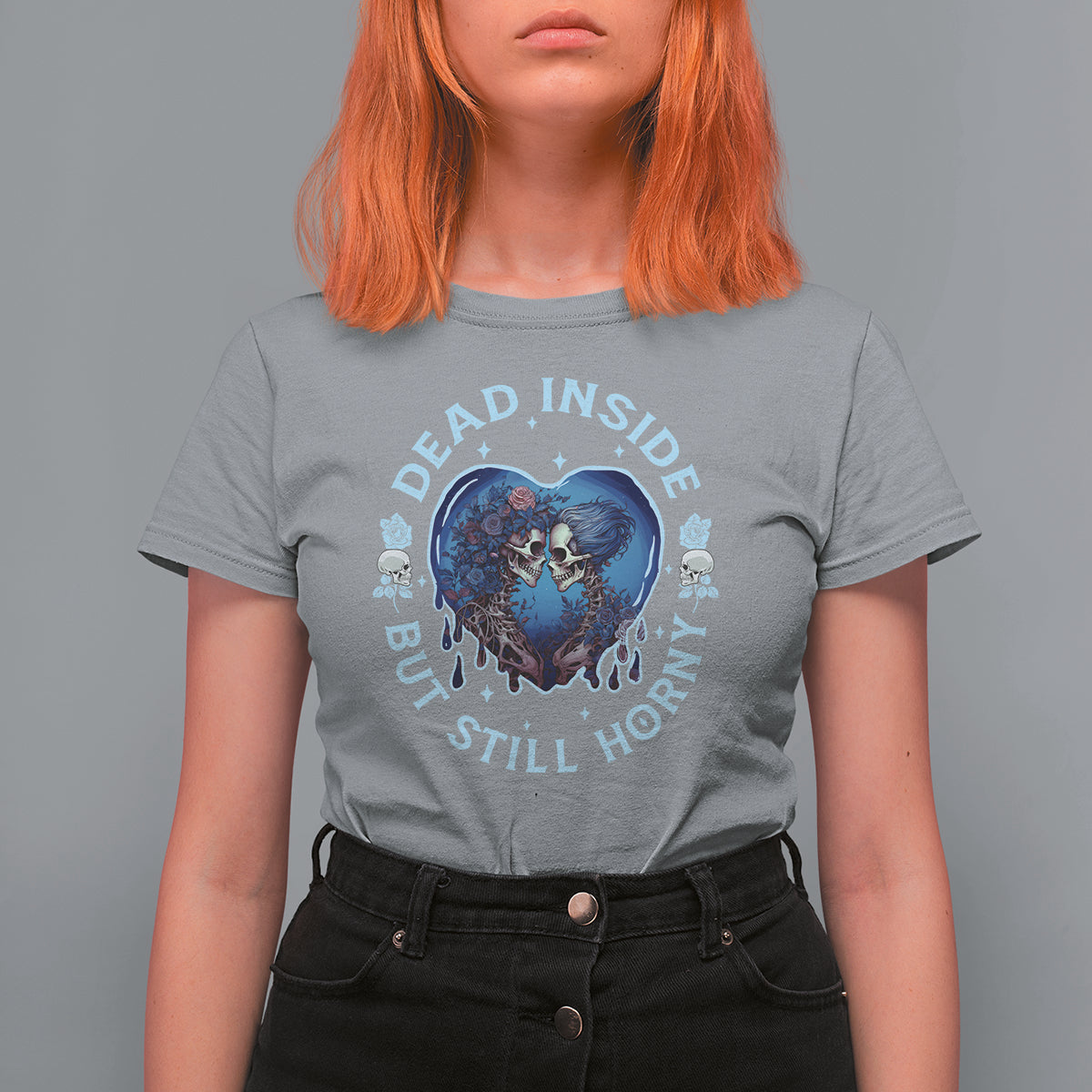 Lesbian Skeleton Couple Valentine's Day T Shirt For Women Dead Inside But Still Horny - Wonder Print Shop