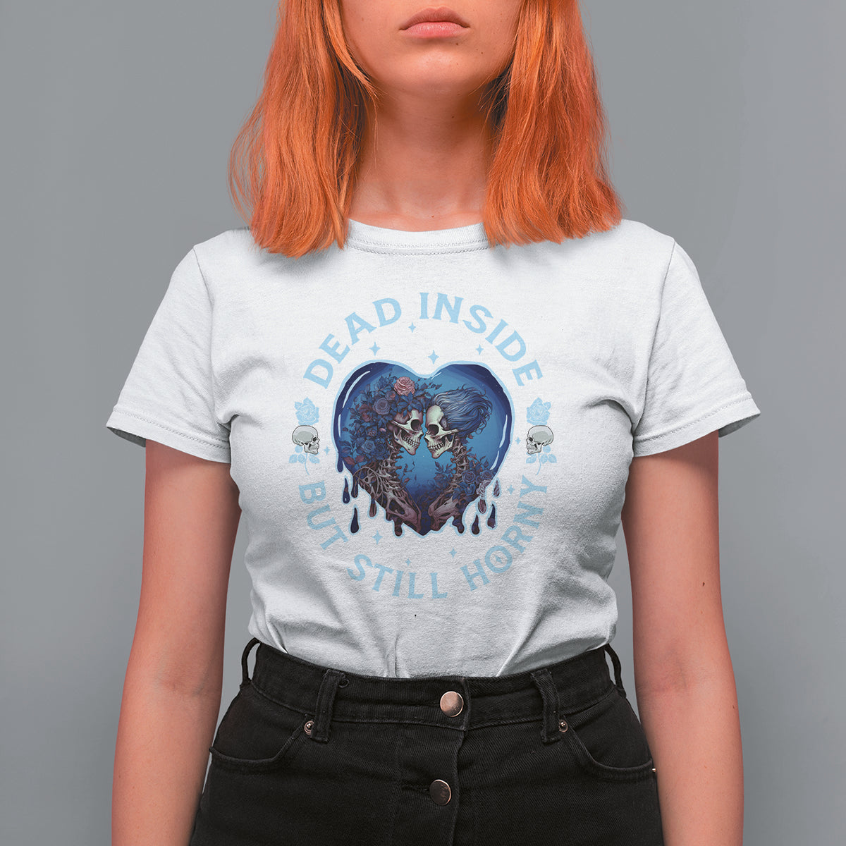 Lesbian Skeleton Couple Valentine's Day T Shirt For Women Dead Inside But Still Horny - Wonder Print Shop