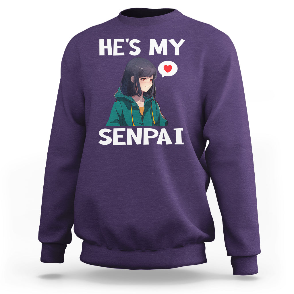Valentine's Day Couple Matching Sweatshirt He's My Senpai Funny Anime Girlfriend - Wonder Print Shop