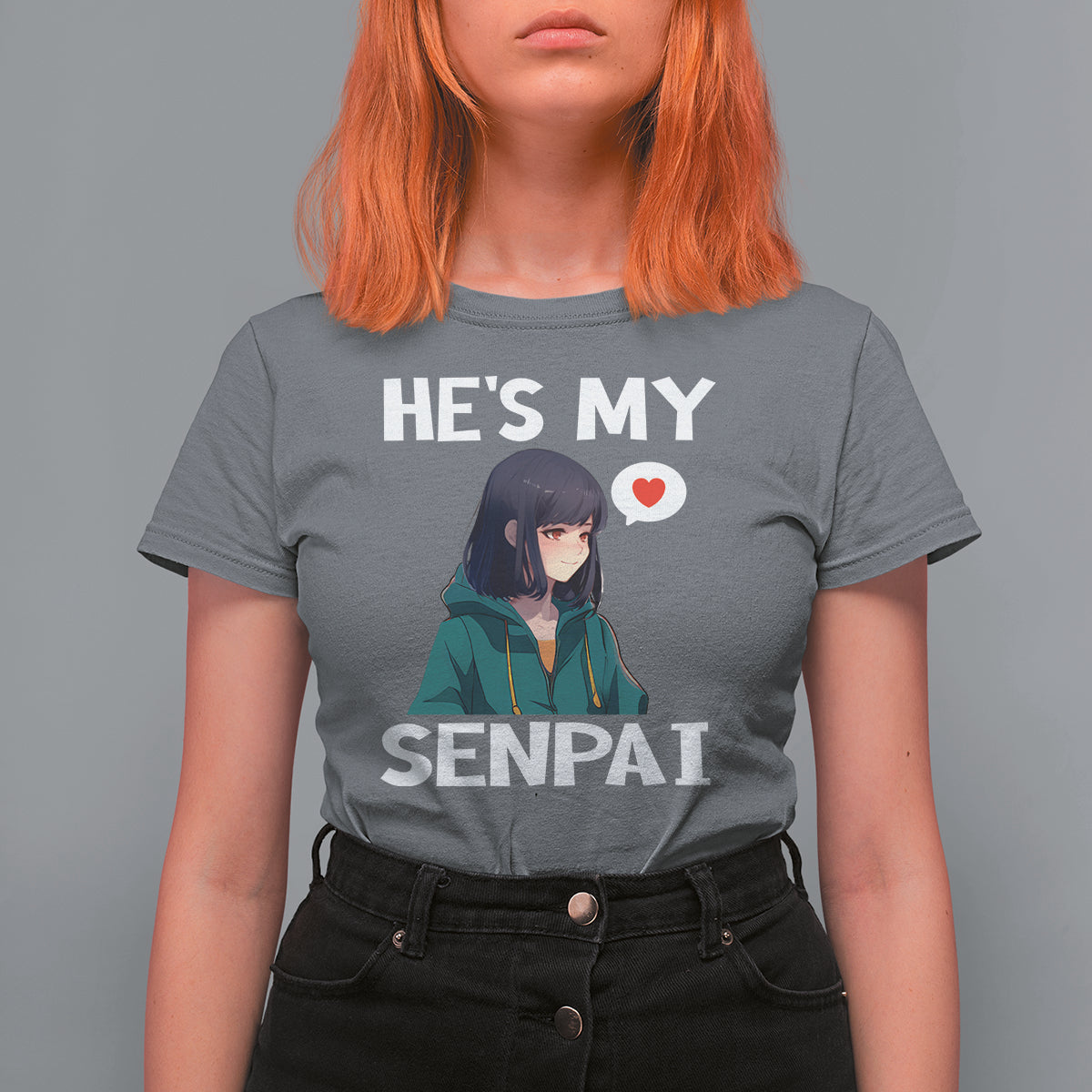 Valentine's Day Couple Matching T Shirt For Women He's My Senpai Funny Anime Girlfriend - Wonder Print Shop