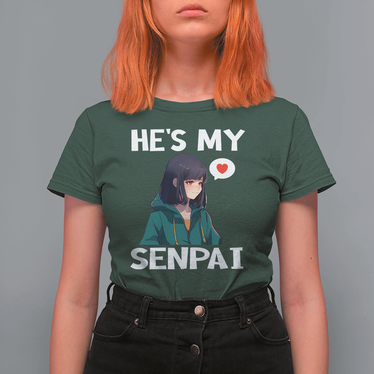 Valentine's Day Couple Matching T Shirt For Women He's My Senpai Funny Anime Girlfriend - Wonder Print Shop