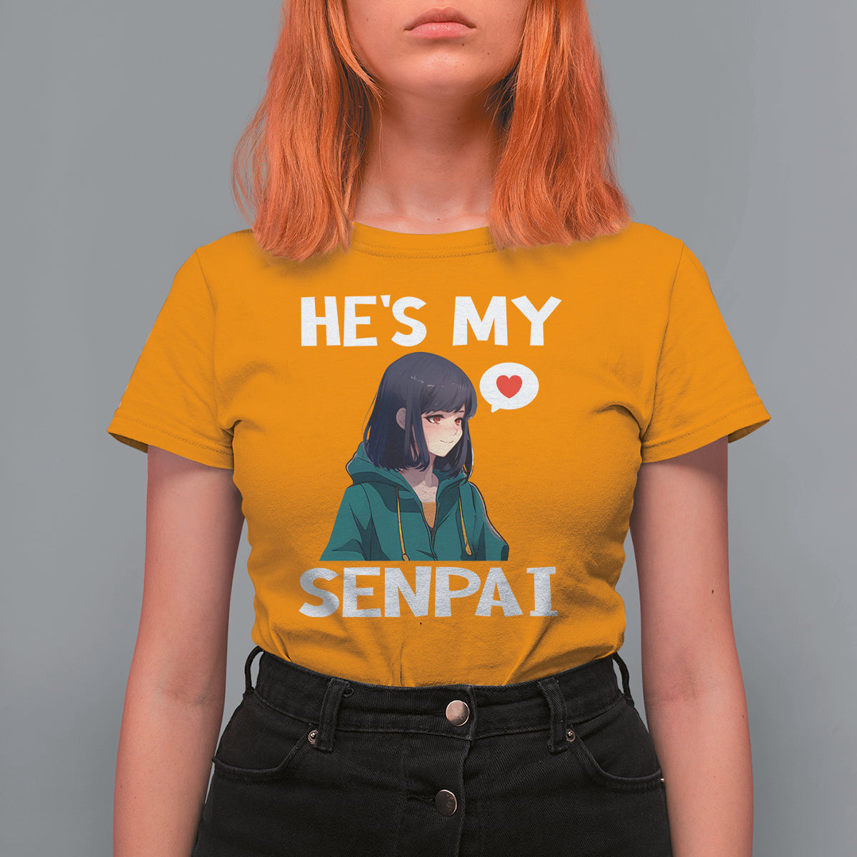 Valentine's Day Couple Matching T Shirt For Women He's My Senpai Funny Anime Girlfriend - Wonder Print Shop