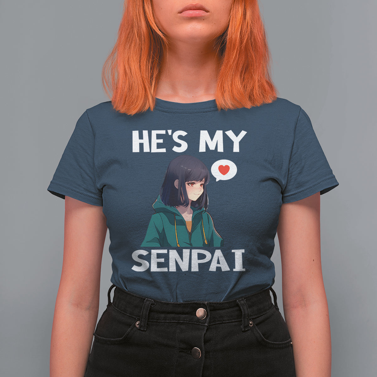 Valentine's Day Couple Matching T Shirt For Women He's My Senpai Funny Anime Girlfriend - Wonder Print Shop