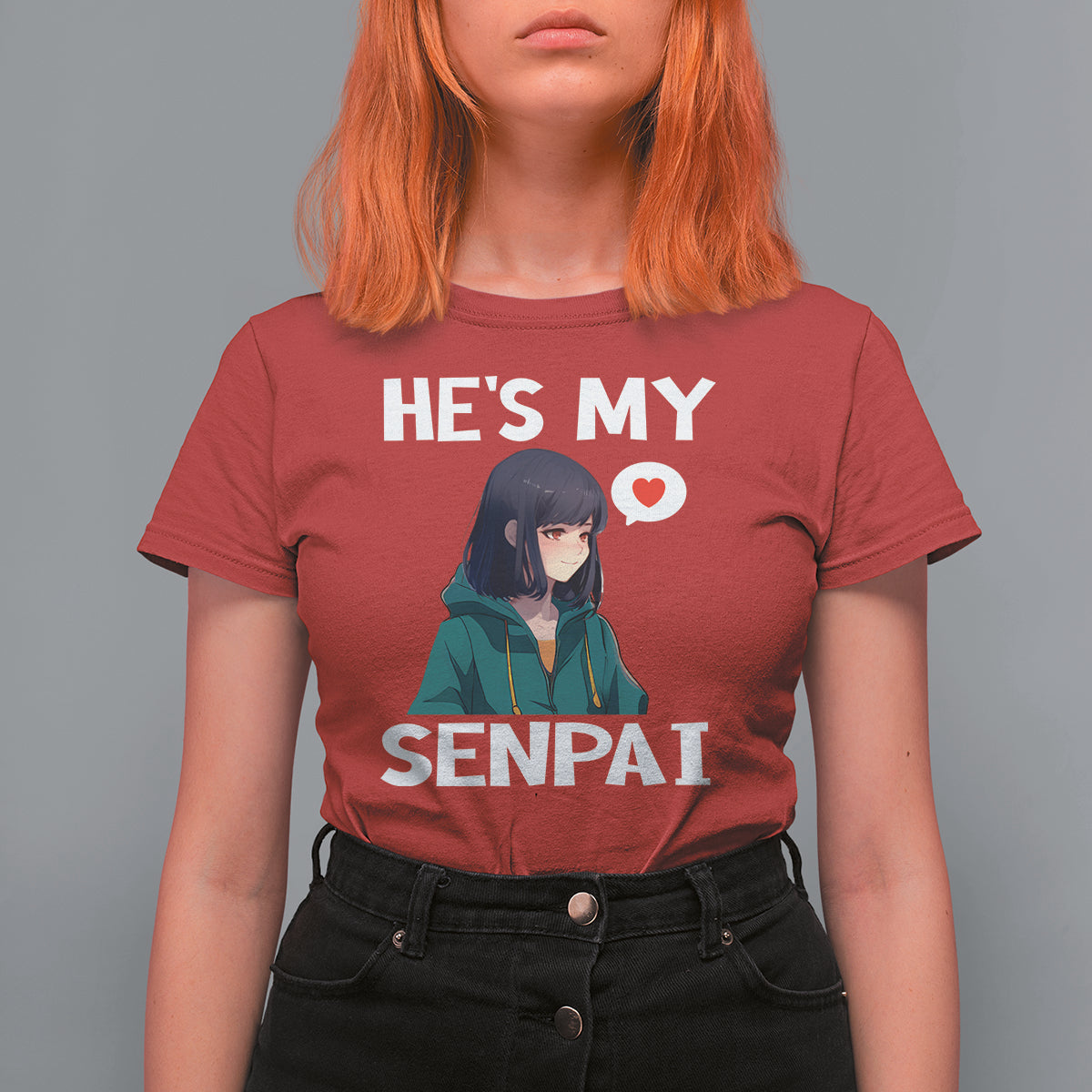 Valentine's Day Couple Matching T Shirt For Women He's My Senpai Funny Anime Girlfriend - Wonder Print Shop